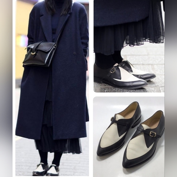 J.Crew Color lock Black White Leather Loafers 90s With Buckle Closure Size 6.5 - Picture 1 of 16